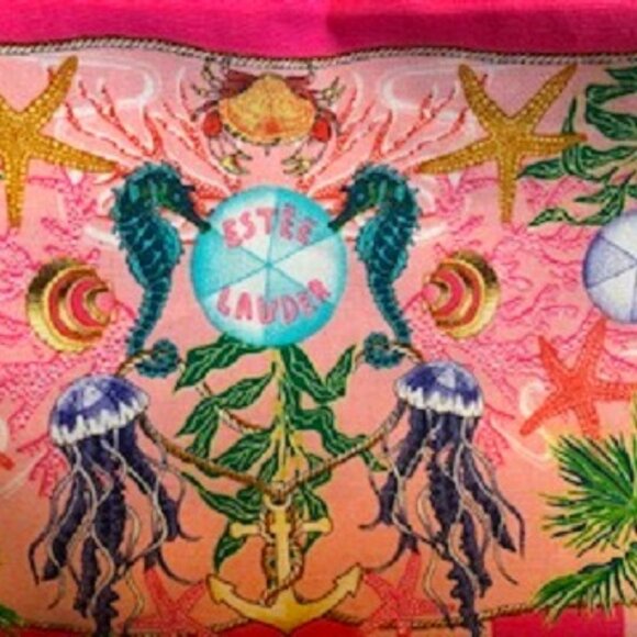 NEW Estee Lauder Cosmetic Makeup Bag Ocean Creatures Shell Charm Zip 10 x 6 in - Picture 4 of 6